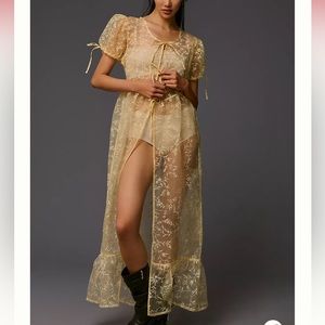 By Anthropologie Size Large Sheer Organza Maxi Dress Canary Yellow